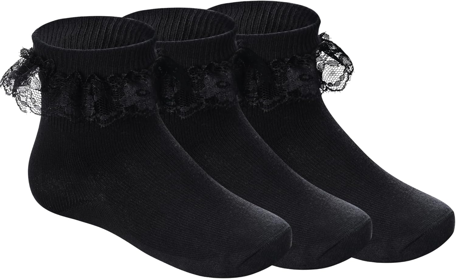 3 Pairs Girls Ruffle Socks White Ruffled Lace Socks for Girls Toddler Frilly Dress