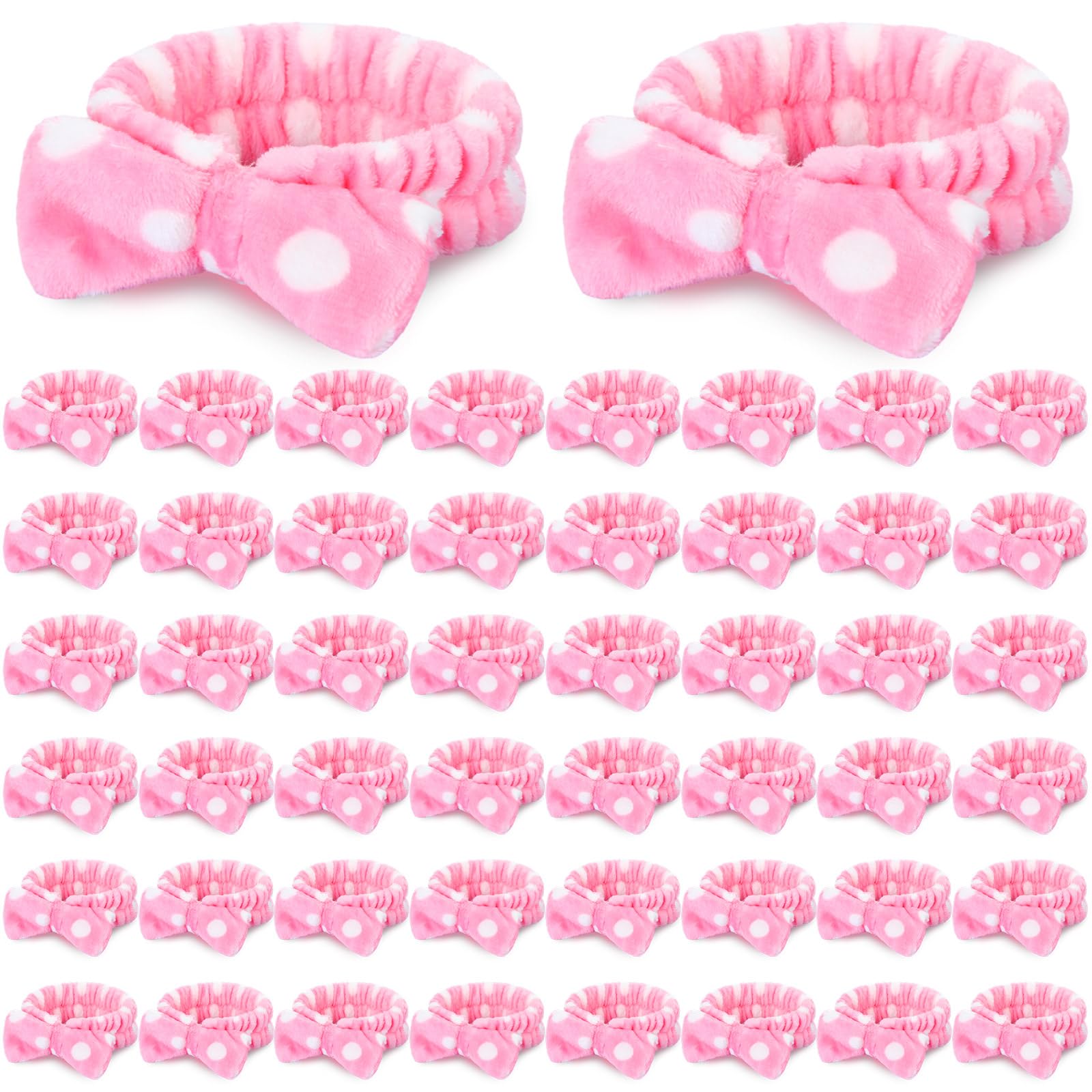 50 fasce elastiche per capelli da spa, per lavare il viso, con fiocco rimovibile, per donne, damigelle d'onore, proposte, regali in morbido pile per la cura della pelle, in microfibra, a pois