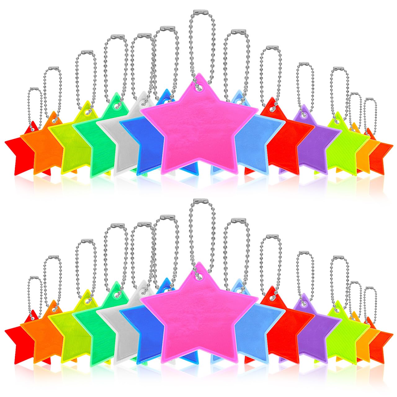 Sosoport 26 Pcs Star Shaped PVC Safety Reflector Pendants Star Keychain Choker Reflective Charms Labels Pendants for Cycling Running Flashing