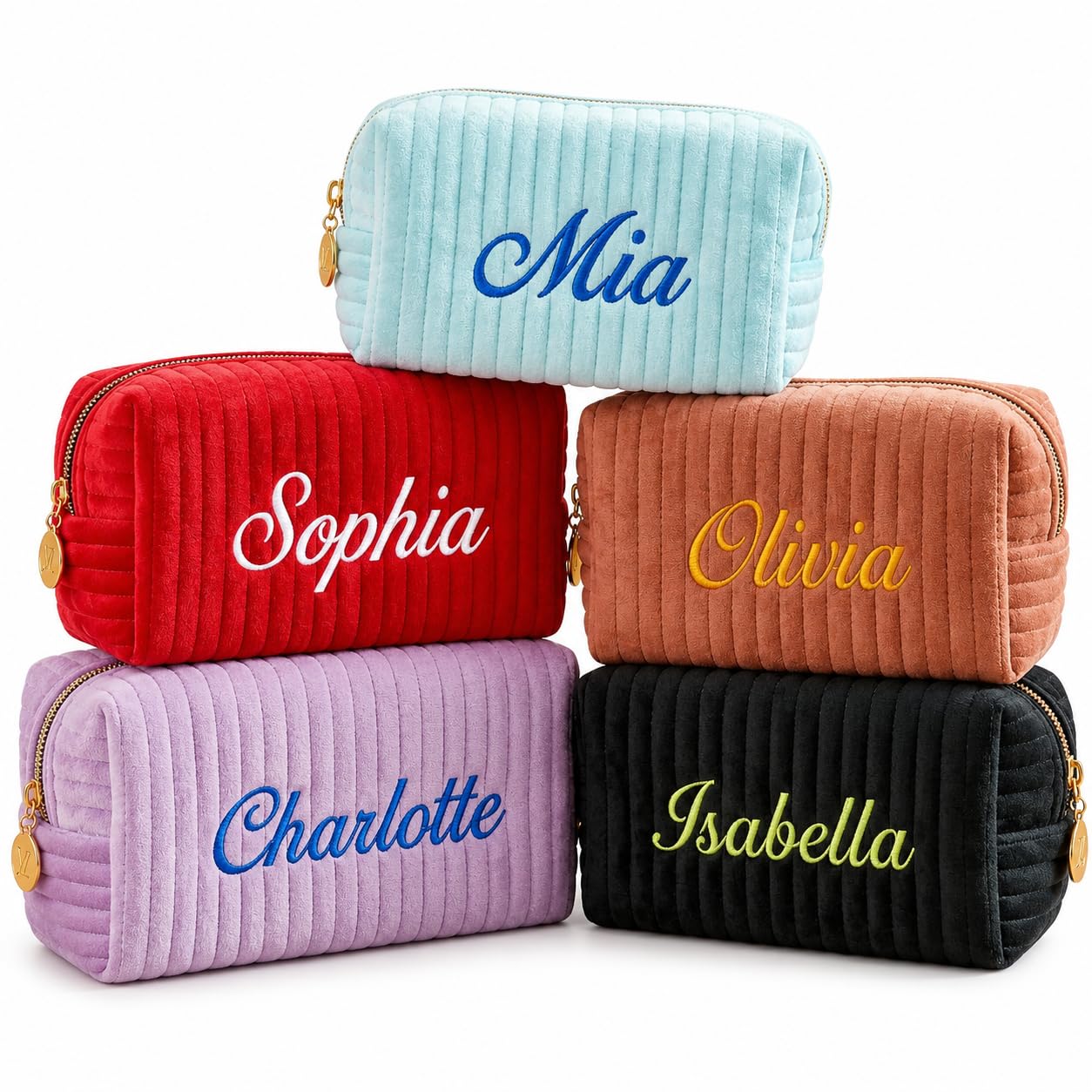 Personalized Velvet Cosmetic Bag Custom Name Embroidered Makeup Pouch Portable Zipper Toiletry Organizer Travel Storage Case for Women-picture-44