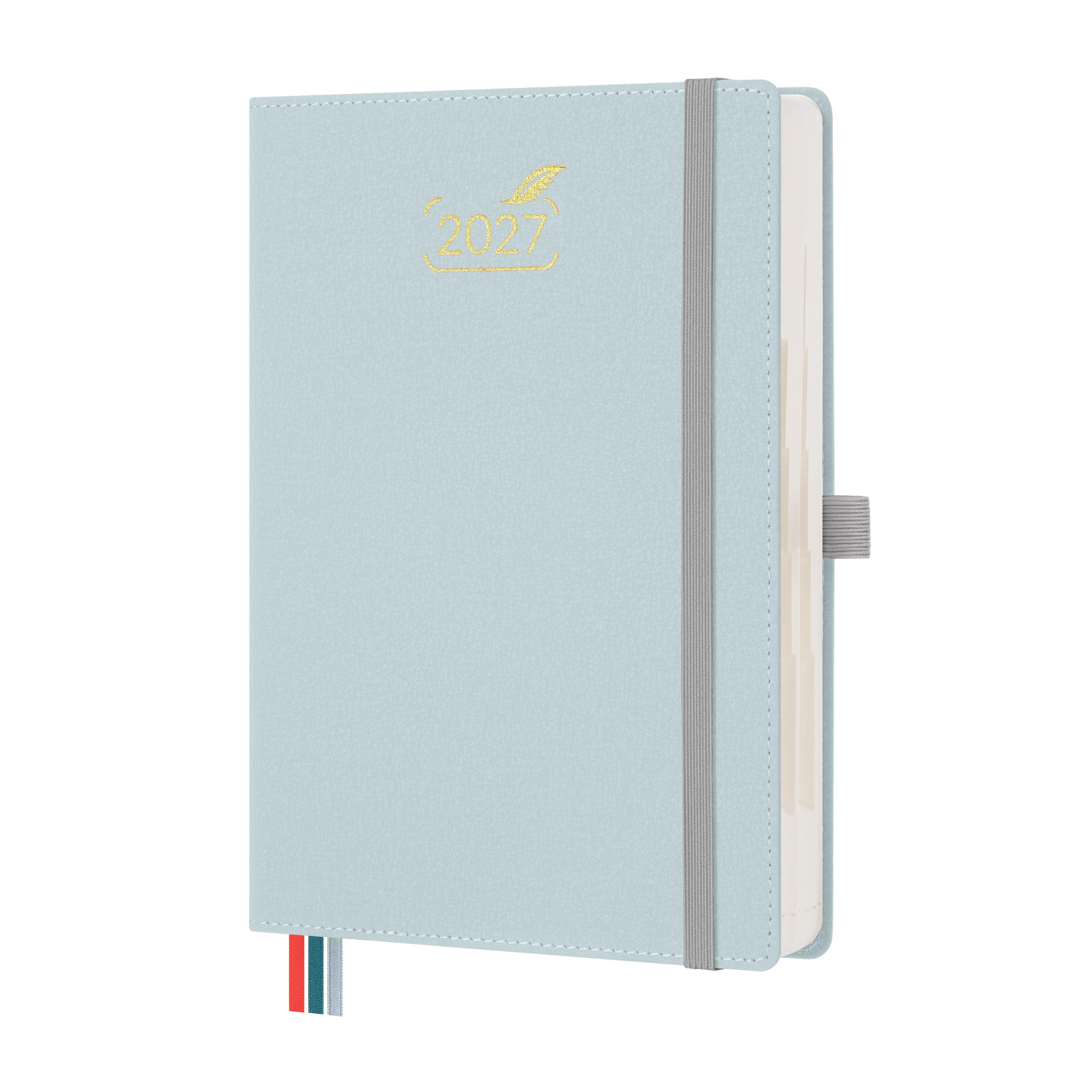 BEZEND 2027 Diary A5 Page A Day even Weekends with Dual Schedule. 2-Column Daily Planner for Work-Life Balance. Appointment Diary with Monthly Tabs, Inner Pocket, PU Leather Hardback, Dutch Blue