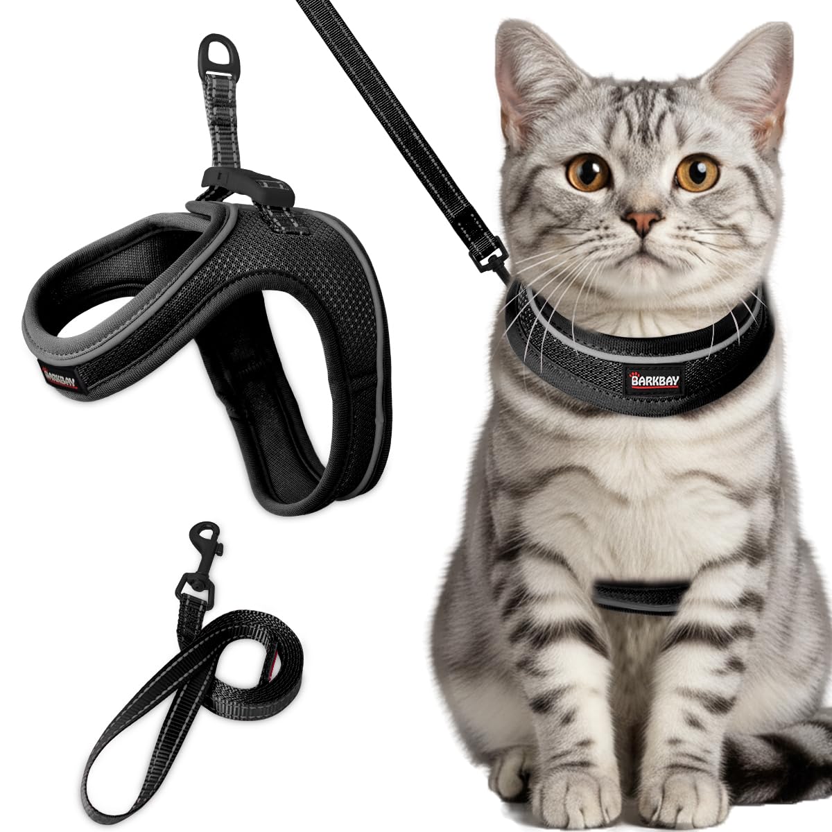 Harnais pour chat confortable et léger : finitions soignées en noir XXS