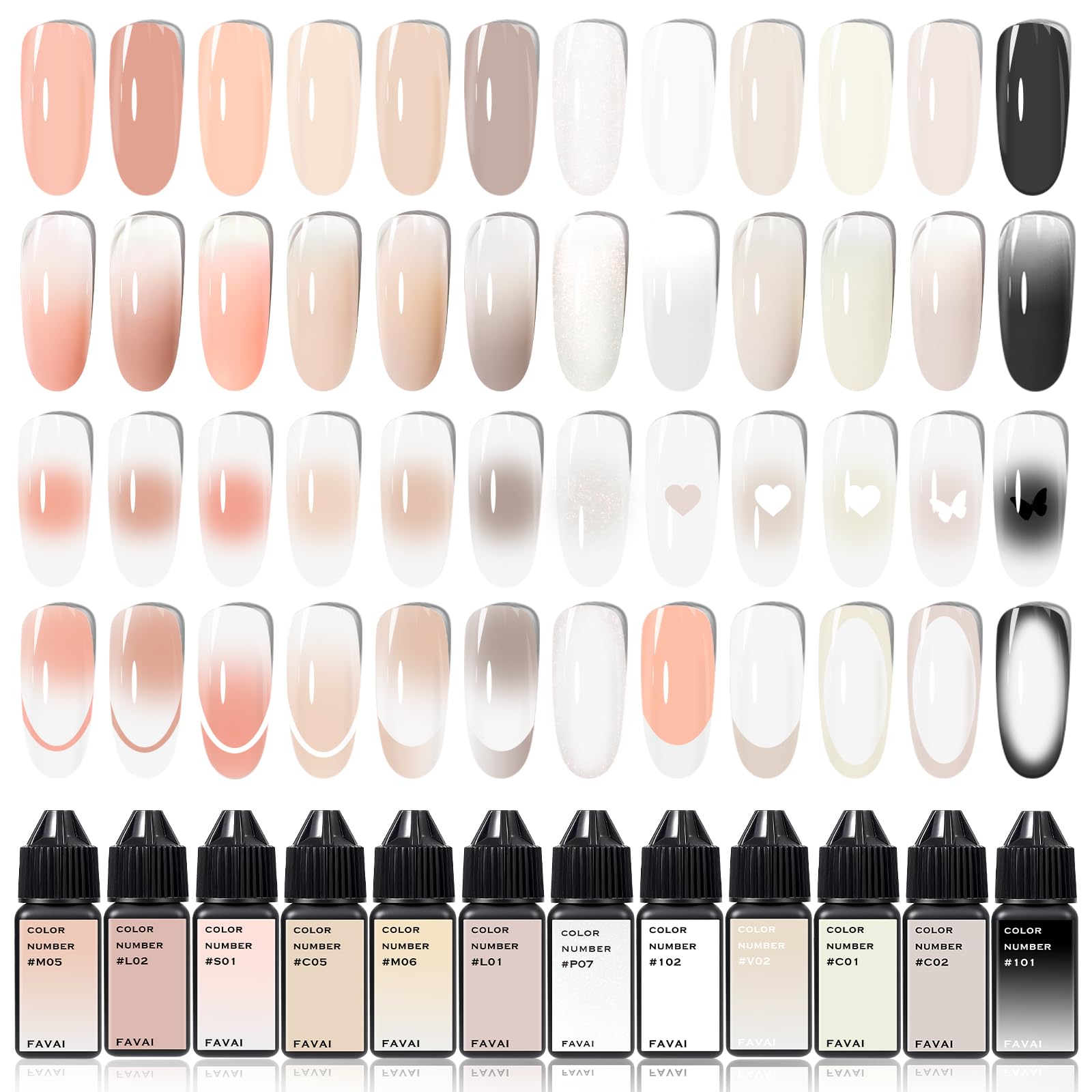 FAVAI Smalto in gel per aerografo, senza acetone, 12 x 15 ml, per aerografo, UV con nebulizzazione fine, smalto per unghie senza diluizione, nail art fai da te