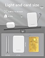 Vista 2 de Banco de energía ultra delgado de 6000 mAh, batería externa de 3 salidas compatible con iPhone, Samsung, color blanco plateado