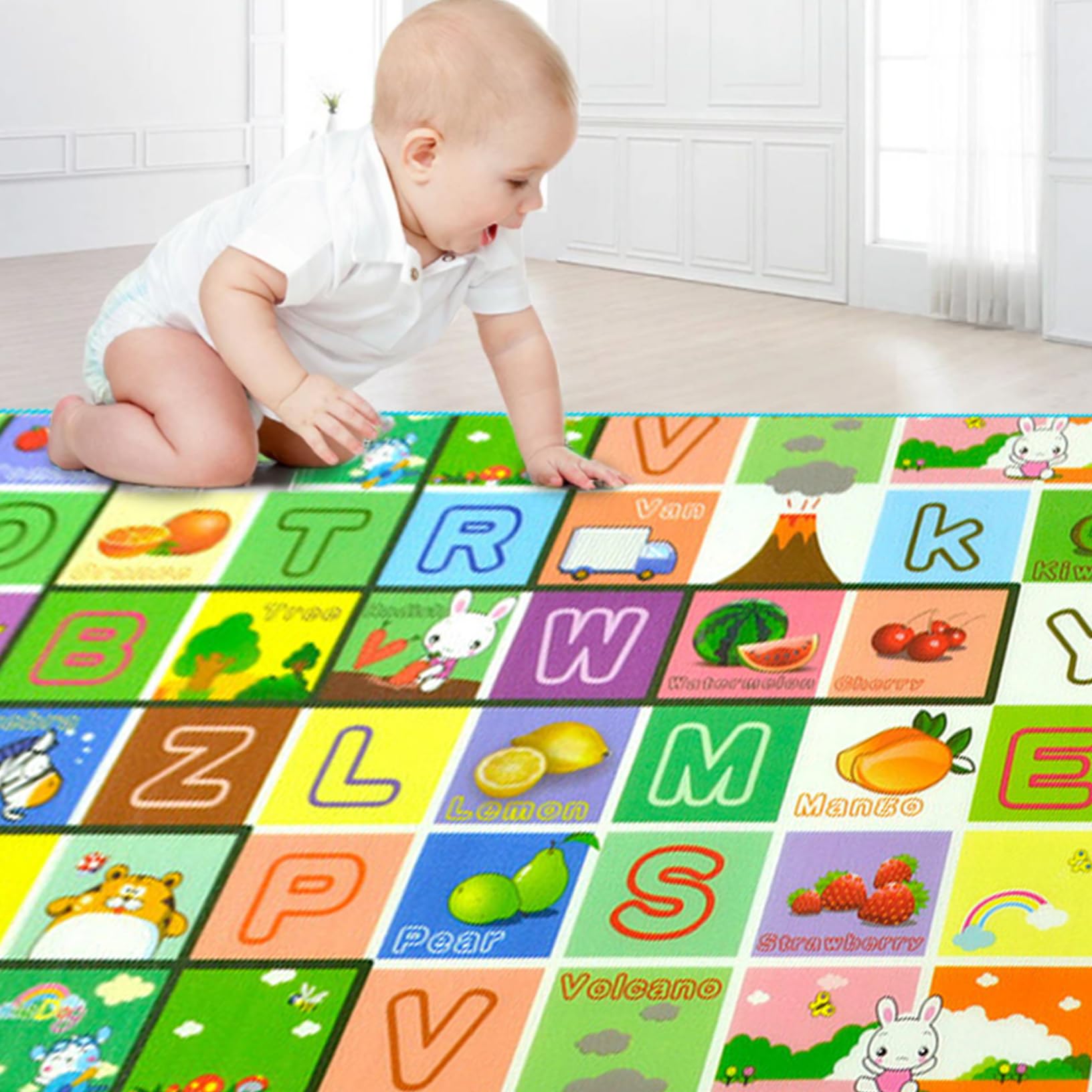 Baby Play tappetini per il pavimento 120x180x0.5 cm bambini che strisciano educativo playmat a 2 forme di alfabeto a 2 lati che apprendono i tappeti per la sala giochi per bambini piccoli.