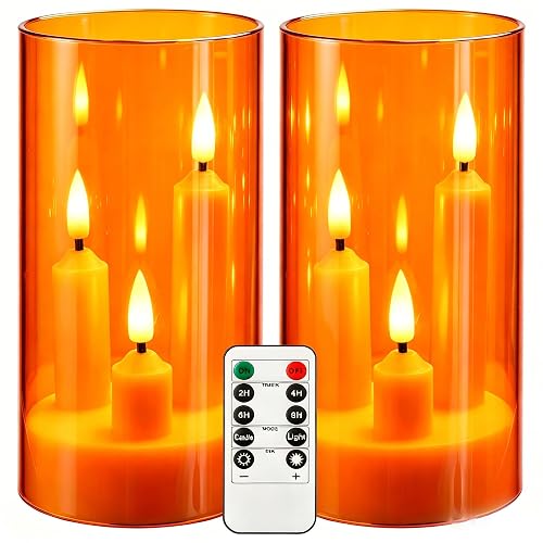 Da by 2 Pack 3D Wick Flameless Taper Candles, Orange