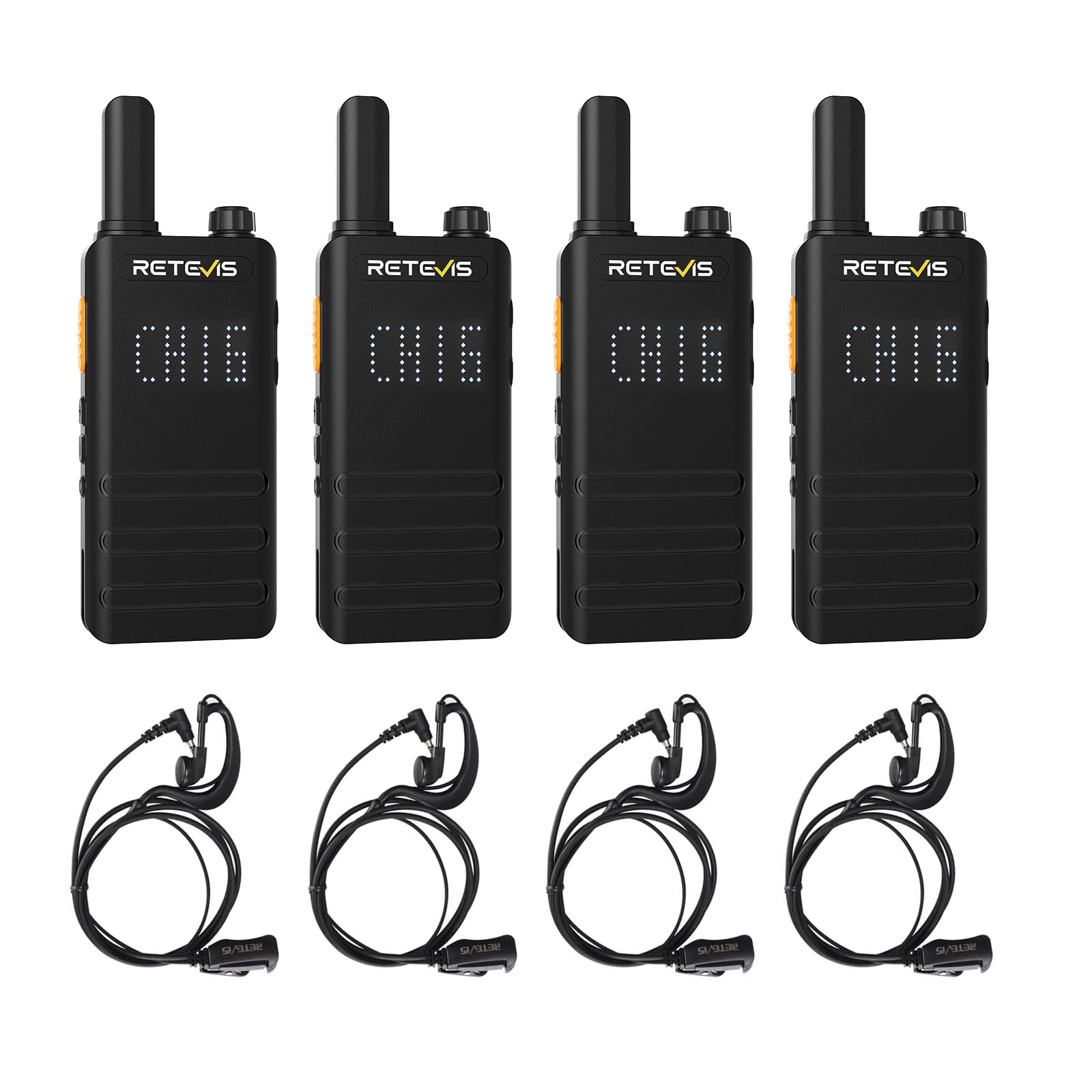 Retevis B3H Walkie Talkies with Earpiece, New Version of RT22(3.0), Lightweight, Channel Display, Emergency Alarm,USB-C,1620mAh Battery, Rechargeable Two Way Radios for Retail Resturant (4 Pack)