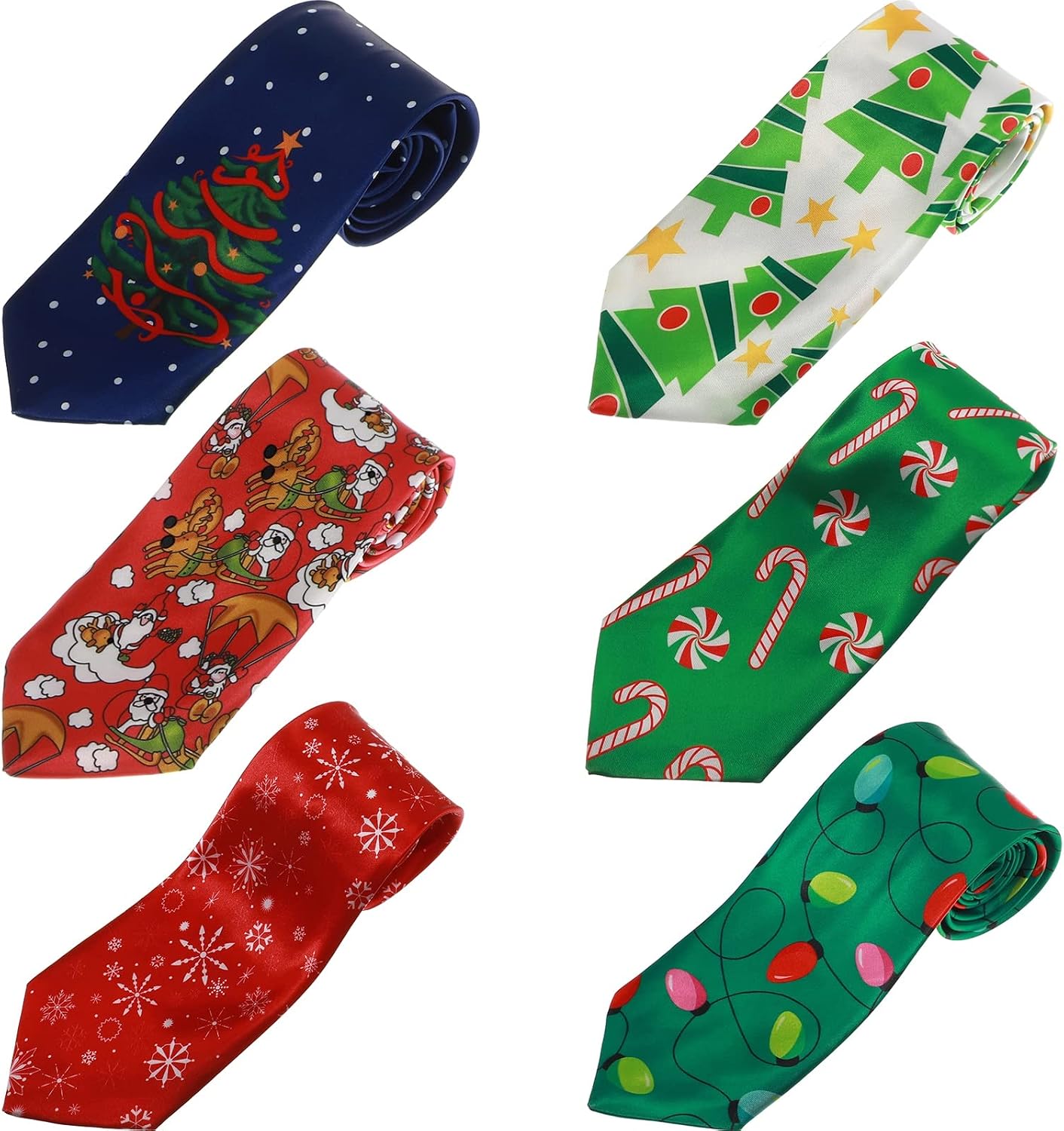 6 Pcs Christmas Ties for Men 51 Inch Novelty Holiday Printed Necktie Santa Snowman Snowflake Funny Neck Tie for Boy