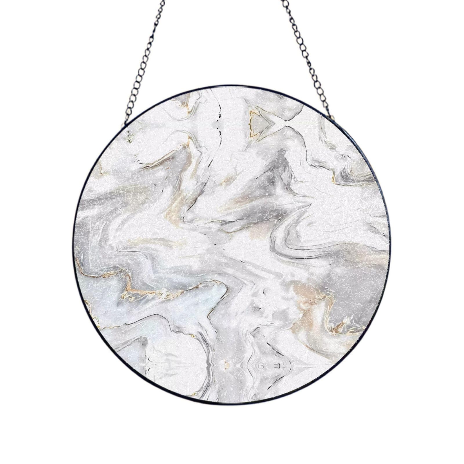 Phayah Yellow Marble Print Glass Window Hanging Round Suncatcher Glass Ornament Garden Wall Fence Decorations Indoor Outdoor 8in（20cm）
