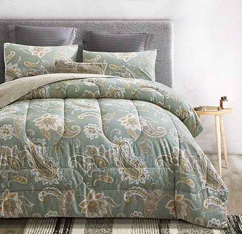 ATsense - Juego de edredón tamaño king de cachemira, para todas las estaciones, 3 piezas, 100% tela de algodón, relleno de microfibra suave, edredón