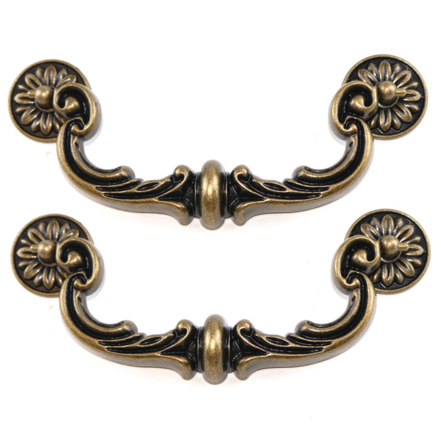 Bonalake Bronze 2Pcs Dresser Drawer Handles, Heavy-Duty Zinc Alloy Vintage Drawer Pulls Ornate Floral 6In Center Cabinet Pull For Dresser, Cabinet, Furniture, Handle Antique Pulls