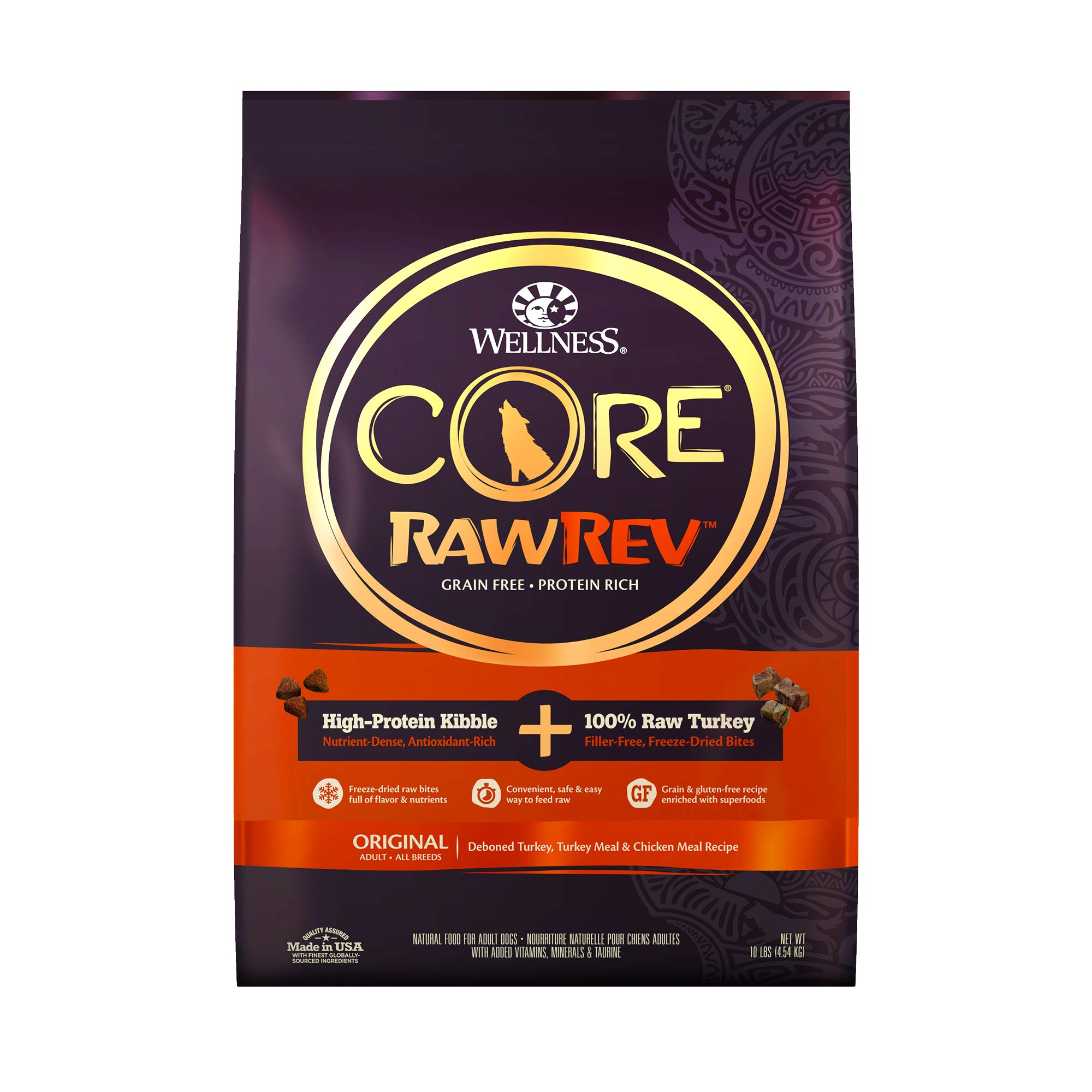 WellnessCORE RawRev Grain-Free Dry Dog Food, Natural Ingredients, Made in USA with Real Freeze-Dried Meat (Adult, Turkey, 10 lbs)