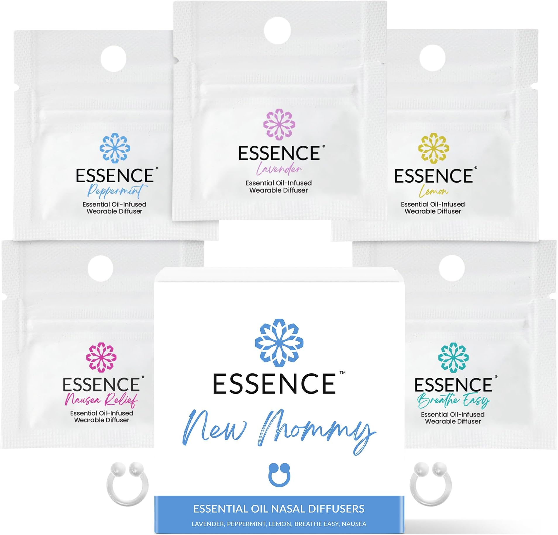 HONÉ Essence Nasal Diffuser | Essential Oil Ring | Silicone Nose Inhaler Bundle Pack (New Mommy)