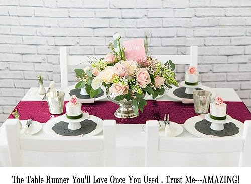 Miniatura 7 de ShinyBeauty Camino de mesa de lentejuelas burdeos de 12x108 pulgadas, camino de mesa vino, paquete de 10 cubiertas de mesa para decoraciones de