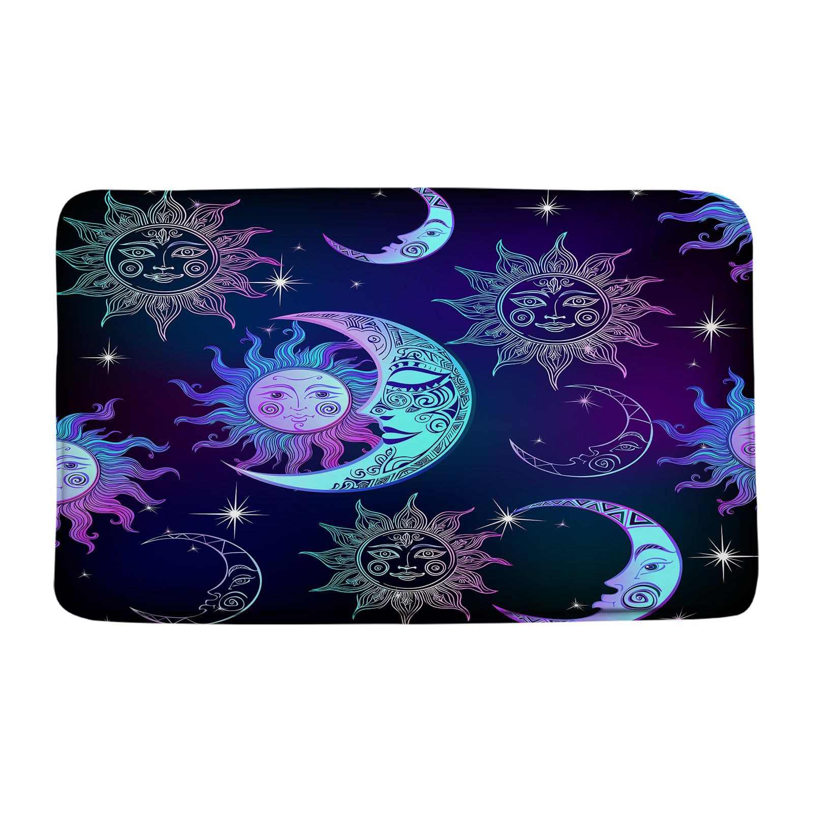 ZNLSU Sun Moon Bath Mat Purple Blue Burning Sun Moon Stars Starry Sky Galaxy Celestial Fantasy Universe Boho Bathroom Decor Rug Doormat Toilet Floor