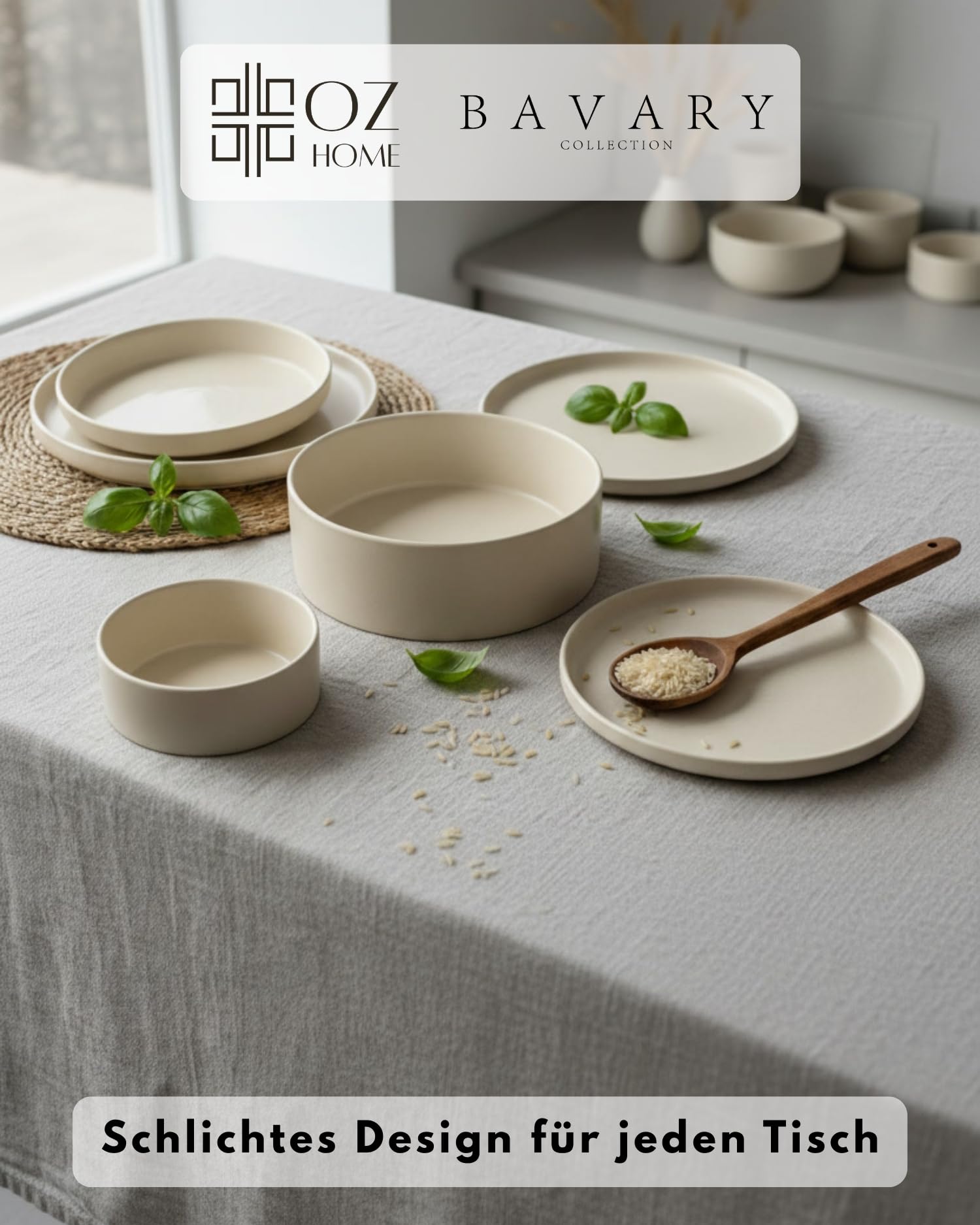 Steinzeug Geschirrset 25-teilig für 6 Personen – BAVARY – Beige Tafelservice im Granit-Look matt & glänzend mit Tellern & Schalen – spülmaschinenfest & mikrowellengeeignet
