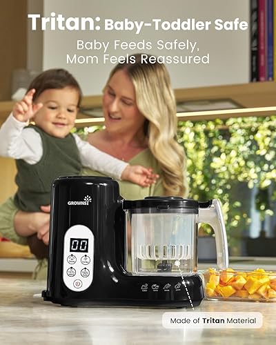 Miniatura 8 de GROWNSY Fabricante de Alimentos para Bebés con Cesta de Vapor, Procesador de Alimentos para Bebés de Un Paso, Vaporera, Puré, Licuadora, Negro
