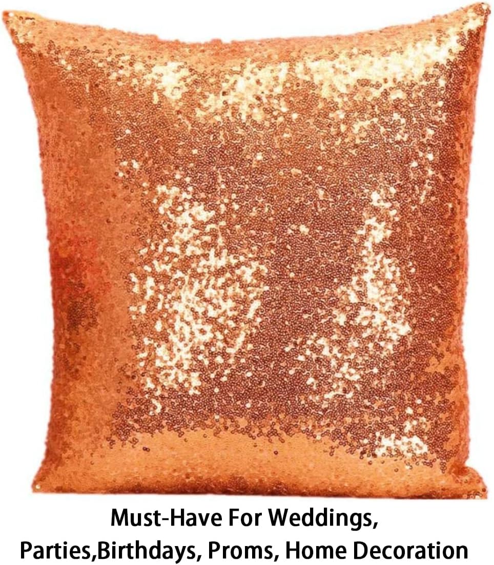 ShinyBeauty Sequin Pillow Case 20x20 2 Pack Orange Glitter Pillows Decorative Sparkles Holiday Throw Pillows for Wedding Home Party (20x20 x2pc, Orange)