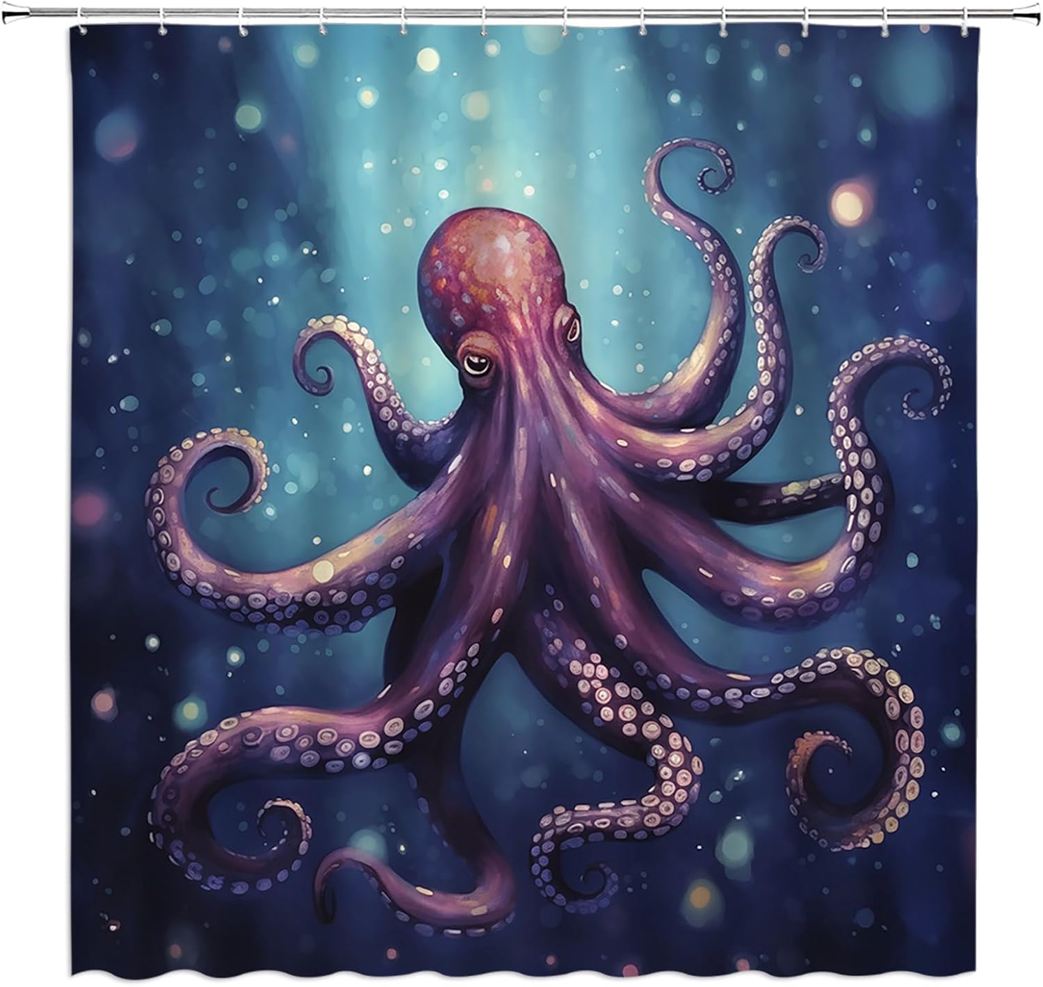 Cool Octopus Shower Curtain Purple Ocean Nautical Kraken Funny Octopus Tentacles Fashion Fabric Bathroom Decor Set with Hooks(74.8" Wx70 H)