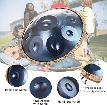 432Hz/440Hz Handpan Drum 9/10/12-Notes 22in Handpan Drum Instrument In D Minor Steel Hand Pan Drums For Adults With Soft Handpan Bag, Handpan Stand(Blue,432HZ/9Note)