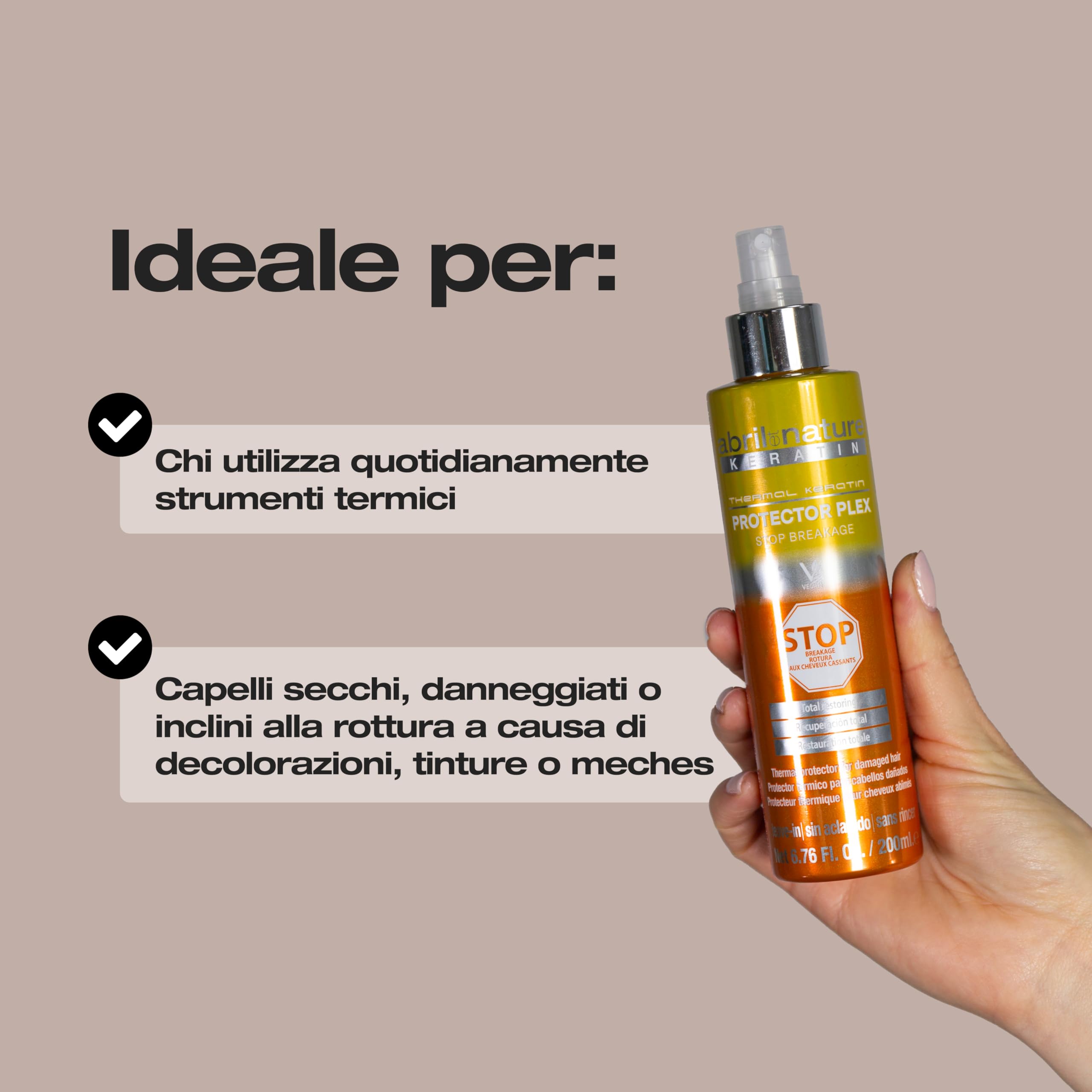 abril et nature - Protettore Termico Plex, STOP Rottura - Ideale per Capelli Secchi e/o Danneggiati - Protegge i capelli dall'uso di piastre e asciugacapelli - Con Cheratina Riparatrice - 200 ml