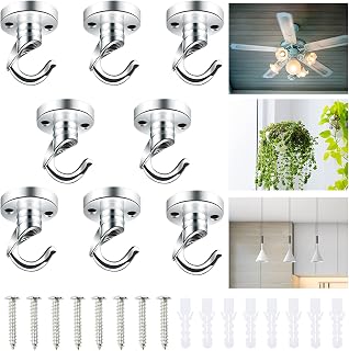 8 PCS Ceiling Hook Stainless Steel Heavy Duty Round Base Ceiling Hook Top Mount Wall Hook Ceiling Plate Hook for Ceiling Light Fixture Flower Basket Holder Ceiling Fan