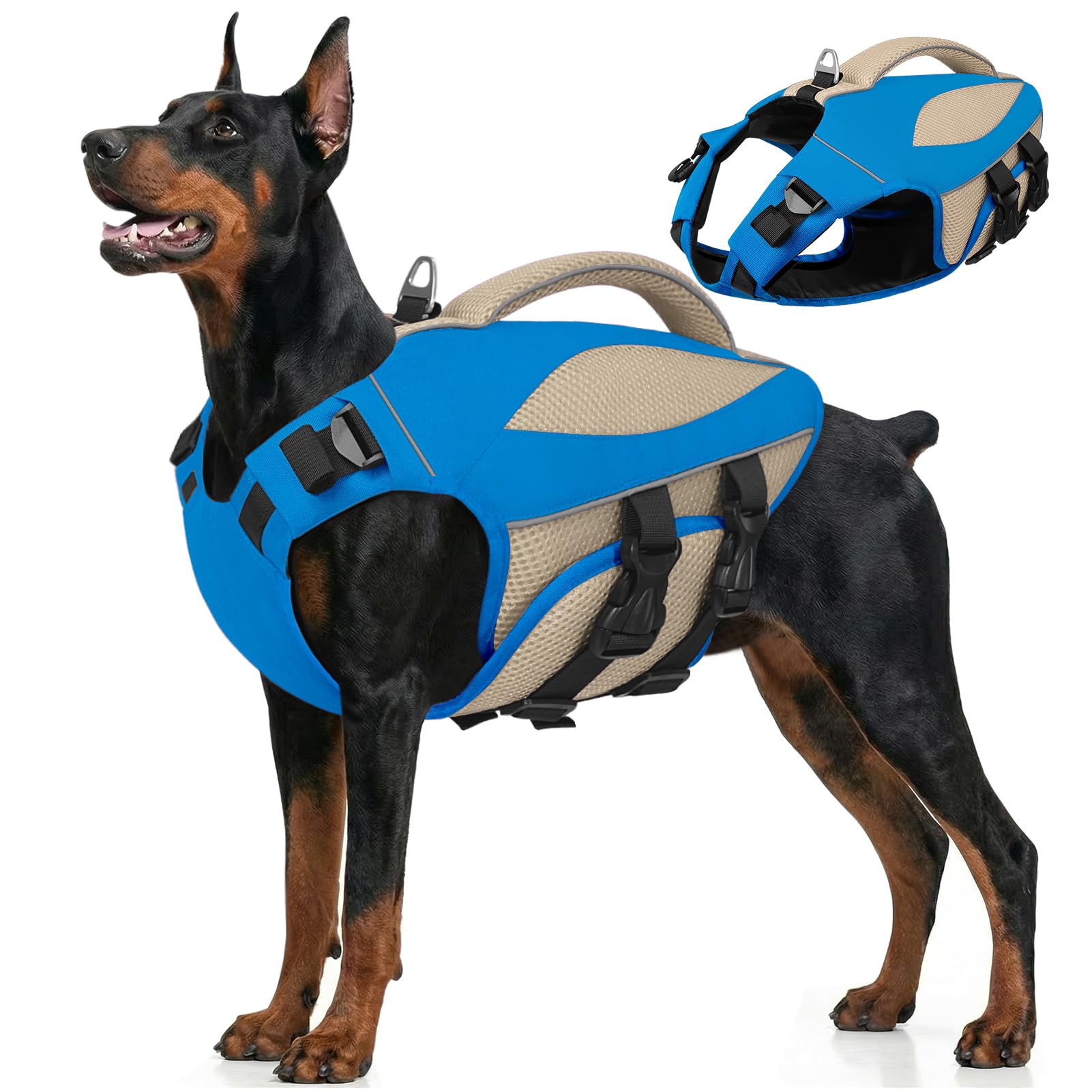 AOFITEE Hundeschwimmweste Hunde, Hoher Auftrieb Schwimmweste Hund mit Rettungsgrif, Leicht Sicher Dog Life Jacket Hund Rettungsweste Reflektierend Hundeweste Schwimmen für Wassersport