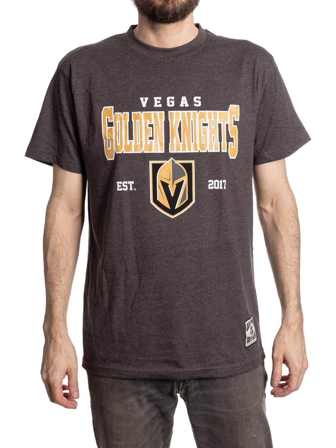 Calhoun NHL Men’s Heather Vintage Style T-Shirt — Screen Printed Logo Tee, Cotton Poly Blend, Vegas Golden Knights, Medium