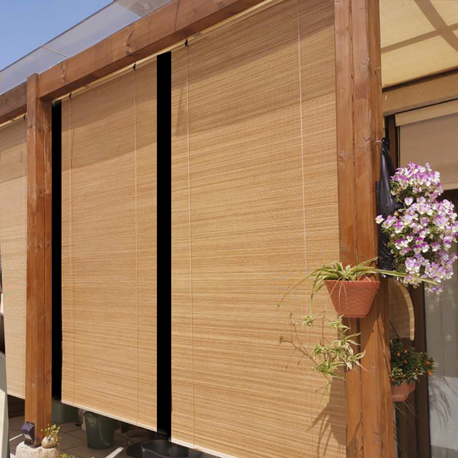 Bambusrollo Retro Bambus Rollo Raffrollo Sonnenschutz Sichtschutz Seitenzugrollo Lichtfilter Belüftung Jalousie,für Fenster Tür,Anpassbar,Breite×Höhe (125cm x 120cm,Carbonized)