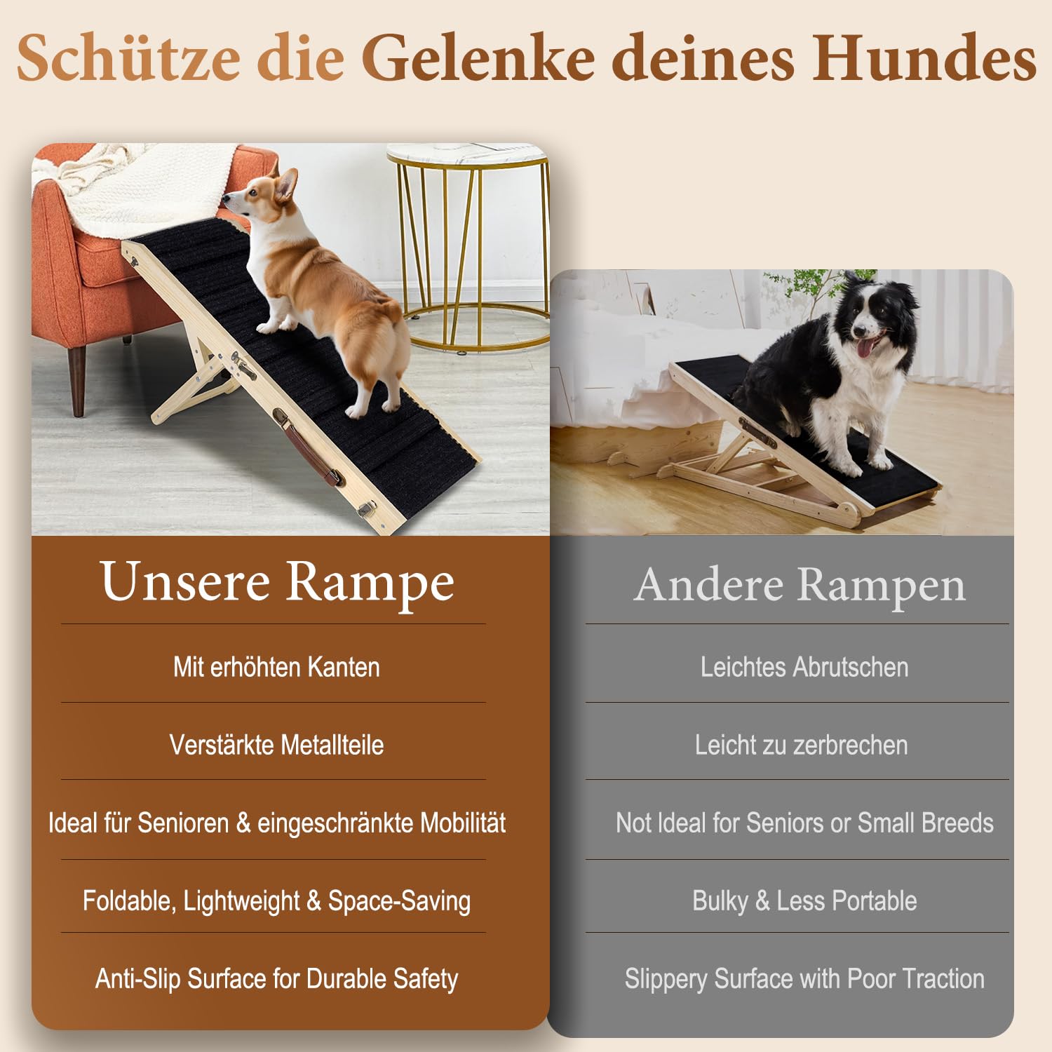 Rampe pour chien améliorée 2026 pour canapé, rampe pliable pour petit chien, 4 hauteurs réglables de 30,5 à 50,8 cm, escalier portable pour animaux de compagnie avec coussinet antidérapant, rampes