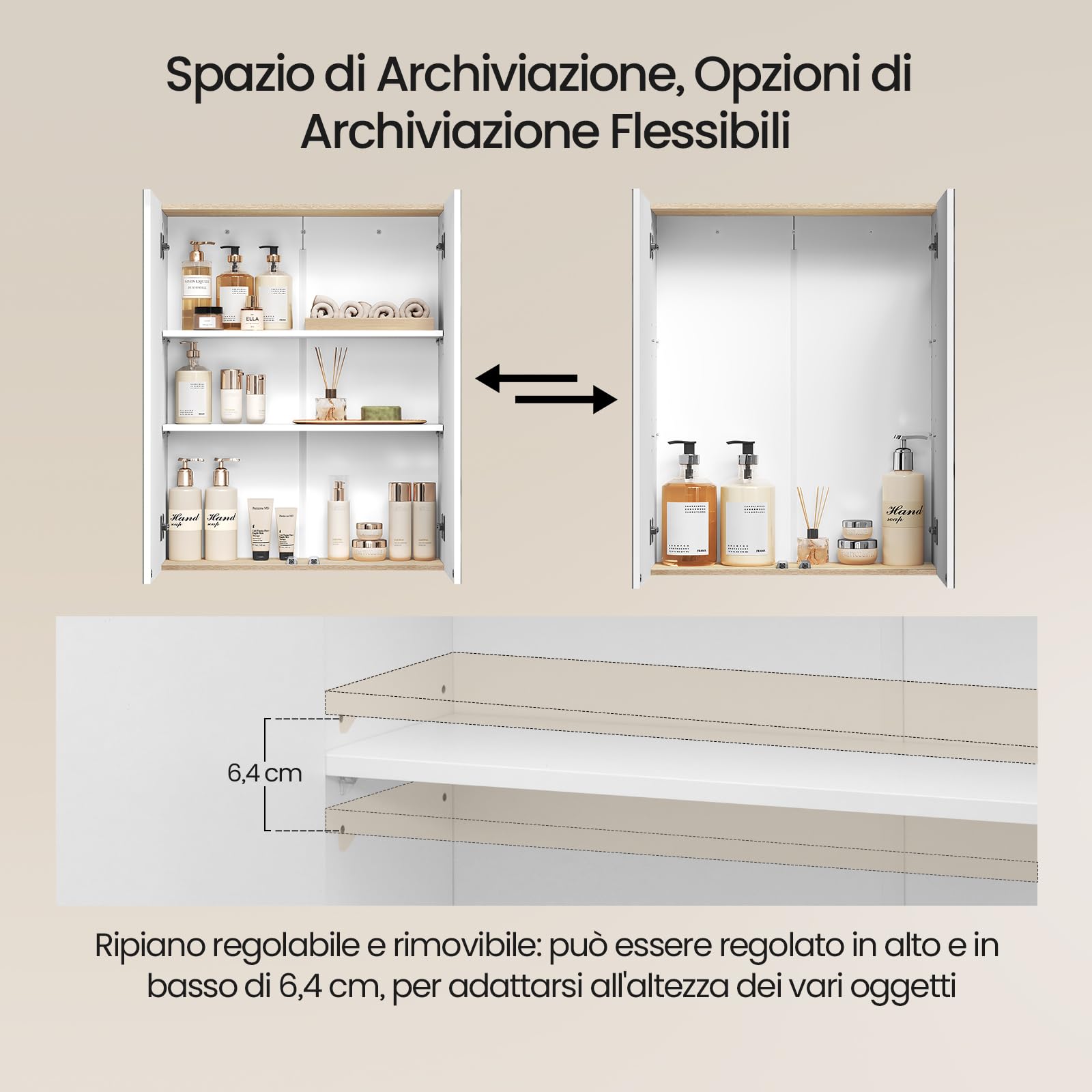 EUGAD Armadietto da Bagno Pensile, Specchio Contenitore con 2 Ripiani Interni Regolabili, Mobile Sospeso da Bagno Salvaspazio con 2 Ante, Mobiletto Bianco e Rovere 60x20x75cm