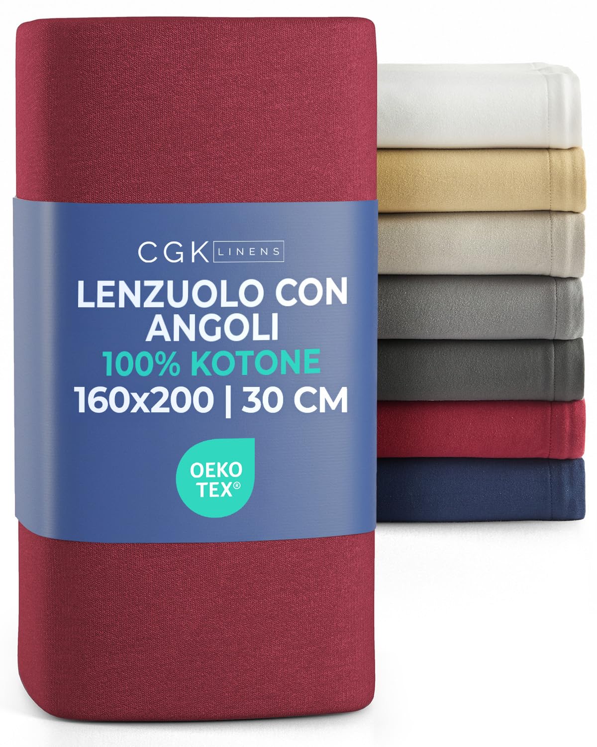 Lenzuolo con angoli 160x200 cm Bordeaux - 100% Jersey Cotone morbido & traspirante - Tasca 30 cm / 12" - Anti-grinze, Resistente, Ipoallergenico & Traspirante - Certificato OEKO-TEX Standard 100