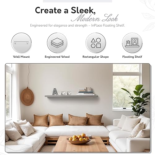 Miniatura 4 de InPlace Estante flotante gris de 48 pulgadas de ancho x 7.75 pulgadas de profundidad x 1.25 pulgadas de alto