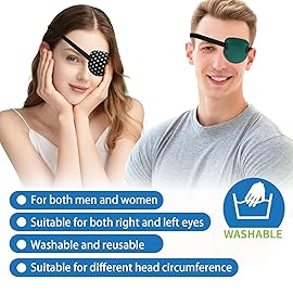 2 Pcs 3D Eye Patches for Adults and Kids, Adjustable Medical Eyepatch for Right or Left Eye,One Eye Cover for Amblyopia Lazy Eye,Pirate Costume(Green, Dots)