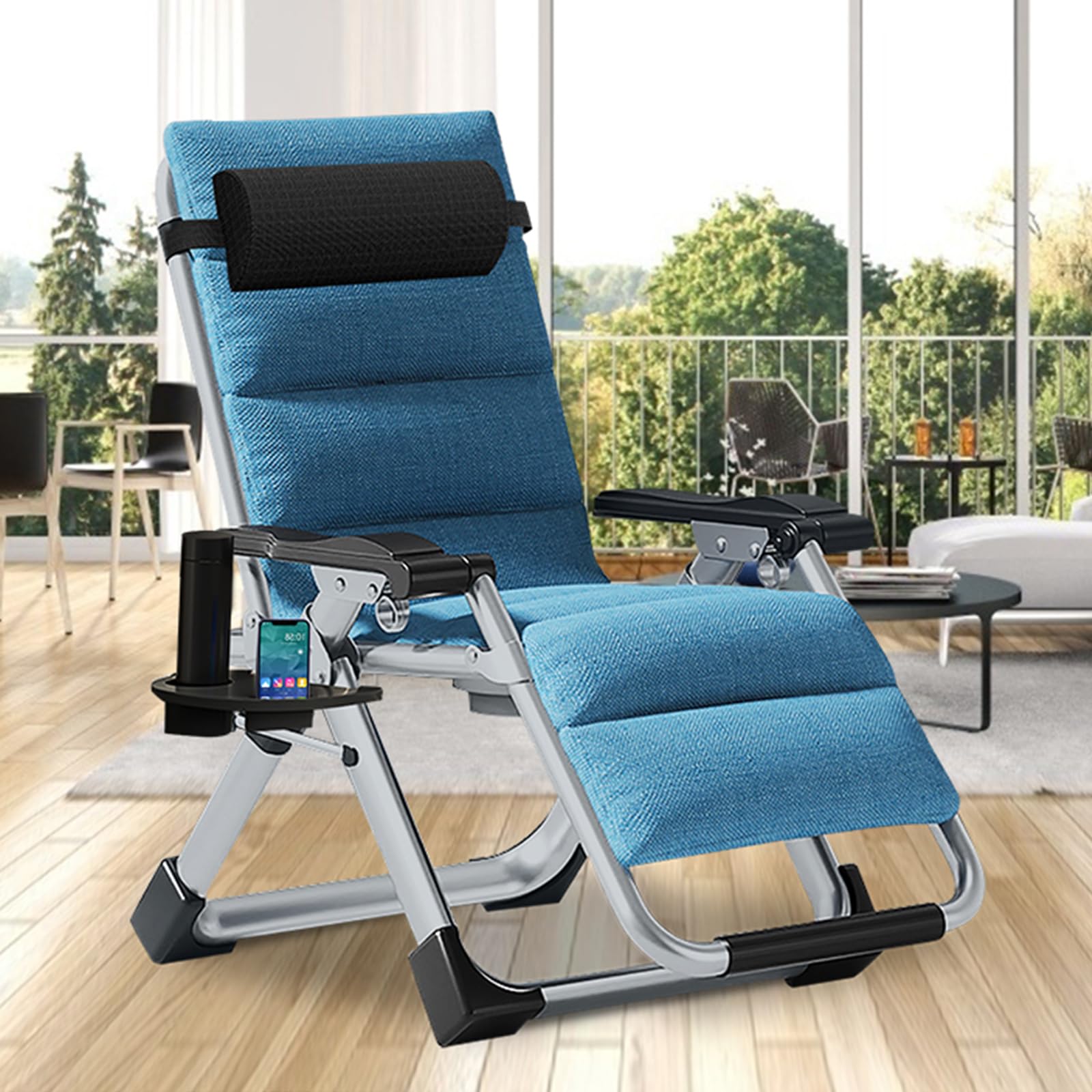 DoCred Comfy Chair, Folding Chair Recliner Chair for Bedroom and Living Room, Folding Reclining Patio Chairs Lounge Chair with Removable Cushion for Indoor Outdoor