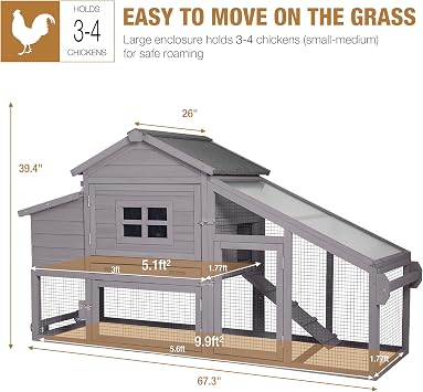 Gutinneen Chicken Coop 69 Chicken House with Large Nesting Box Outdoor Rabbit Hutch with UV Proof Roof,Waterproof