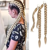 Vista 9 de EMMOR Extensión de cola de caballo larga trenzada con cabello lacio envolvente, extensiones de cabello sintético suave y saludable para mujeres