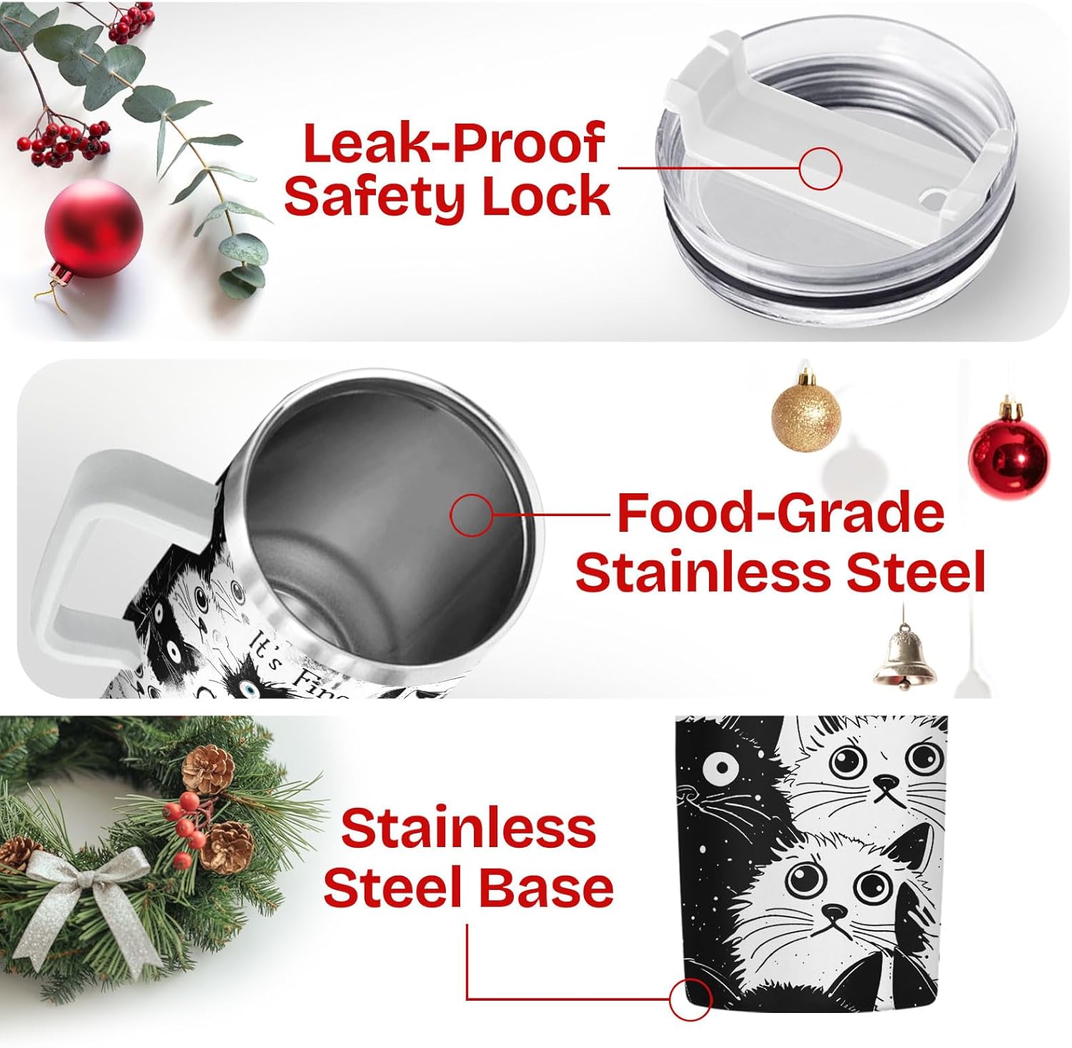 34HD Funny Black Cat 40oz Tumbler with Handle and Straw, Everything Is Fine Stainless Steel Vacuum Insulated Cup, Birthday & Mother's Day Gifts for Pet Lovers, Him Her and Mom - Image 4