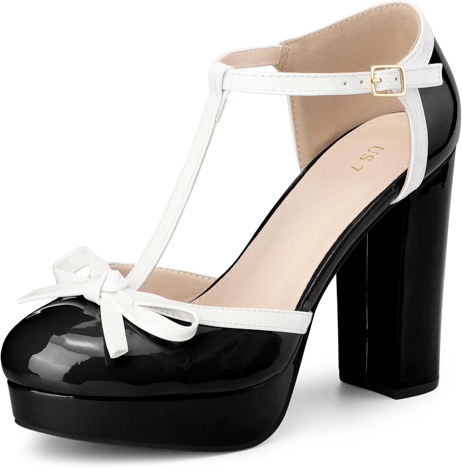 Perphy Bow T-Strap Platform Chunky Heels Pumps for Women