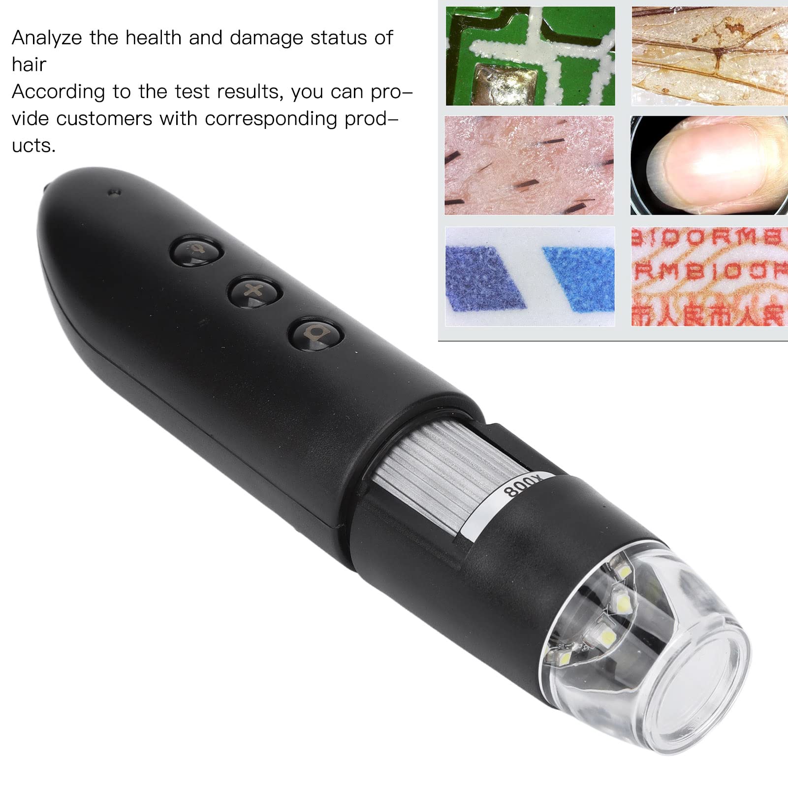 Détecteur de poils WiFi, Caméra Microscope Numérique sans fil 800X, Analyseur de follicules pileux, Microscope beauté