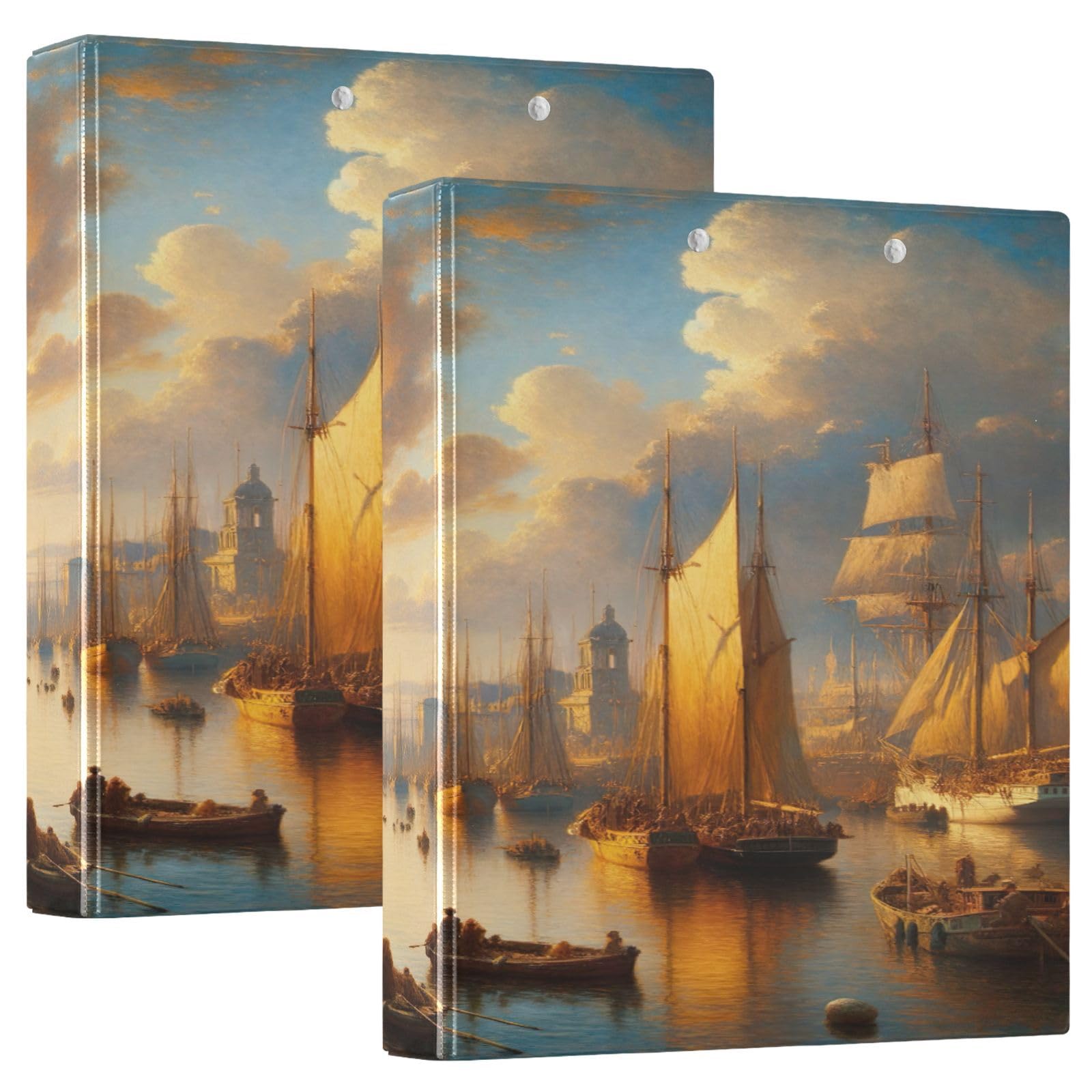 Vintage Harbor Sunset Gold 3 Ring Notebook, Big Binder, 2 Pack Plastic Binder Rings