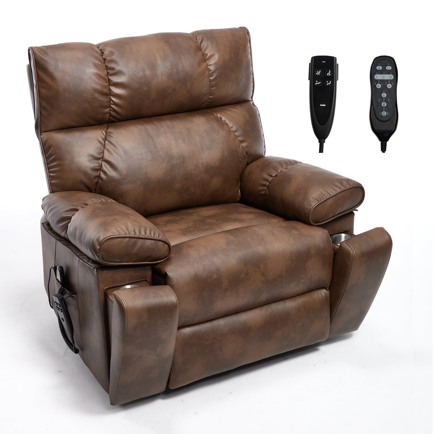 oversized power lift recliner chair for adults, large electric lift recliners with massage heating, medium-firm electric lay flat reclining chair sofa for living room, leather caramel