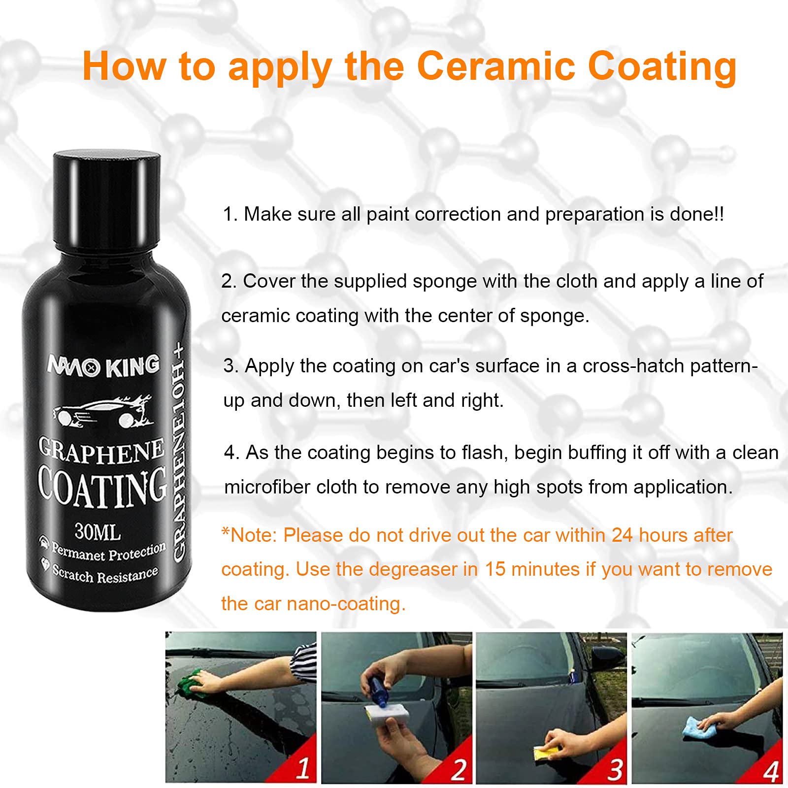 Sigillante in ceramica per auto, 10 H, grafene Nano Ceramic Coating lucido, antigraffio, super idrofobico, alta tecnologia, con guanti, 30 ml
