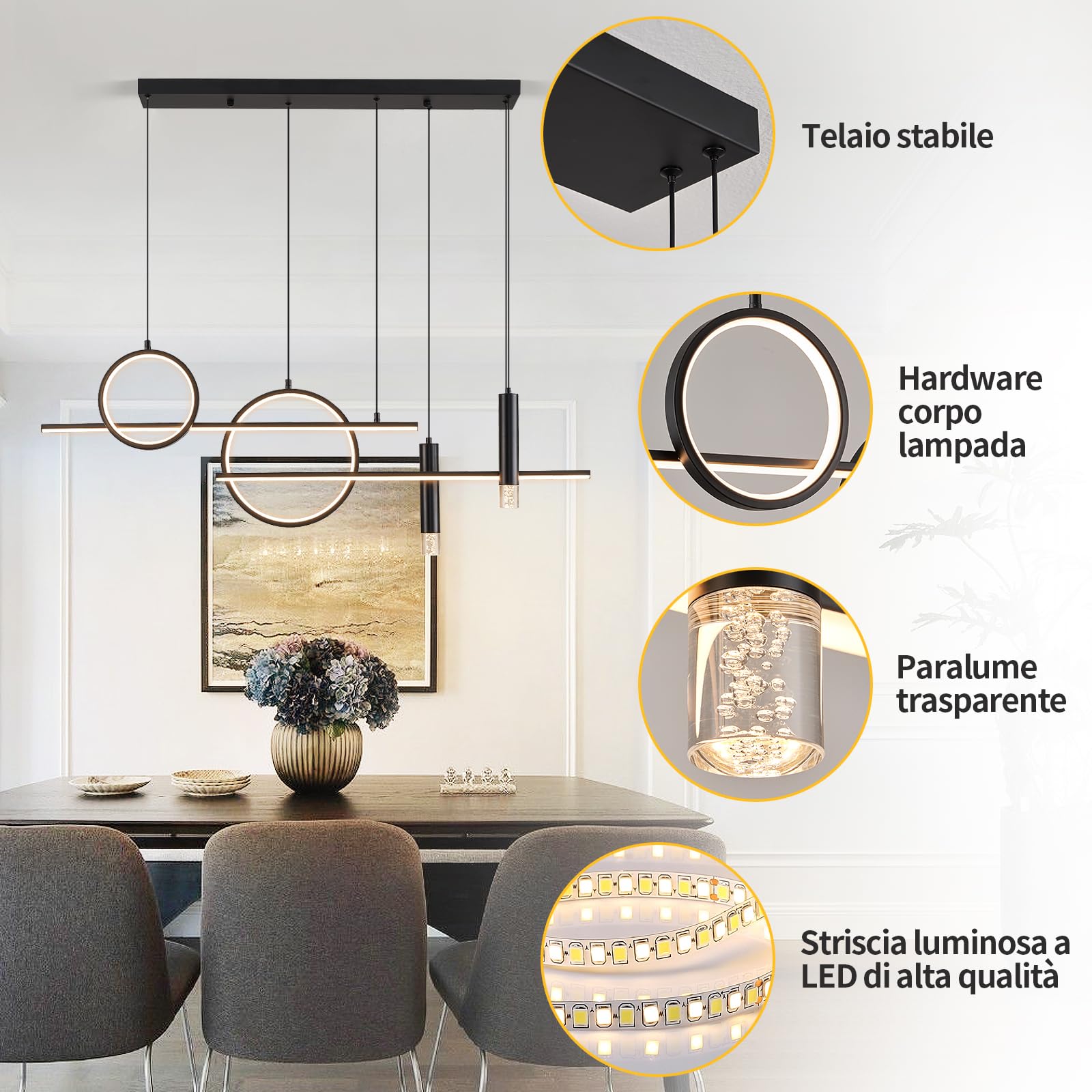 Lampadario Led Sospensione, Lampada a sospensione Moderna, 120cm Tavolo da pranzo Lampadario,Lineare Sospensione Dimmerabile Con Telecomando, Soggiorno, Cucina, Sala da pranzo,Bar Sospensione (60W)