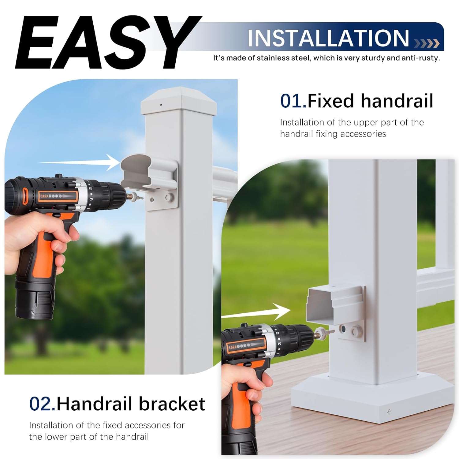 Egadis 4 Pack Aluminum Deck Railing Bracket Connector, Fixed Railing Bracket, White Outdoor Textured Powder-Coat Finish Rail System for Decks, Porches & Balconies