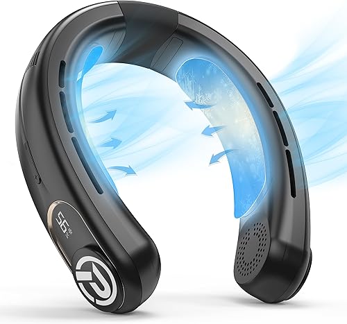 PANERGY Aire acondicionado para el cuello, ventilador de cuello recargable sin aspas de 5000 mAh con 2 placas de enfriamiento, ventilador personal