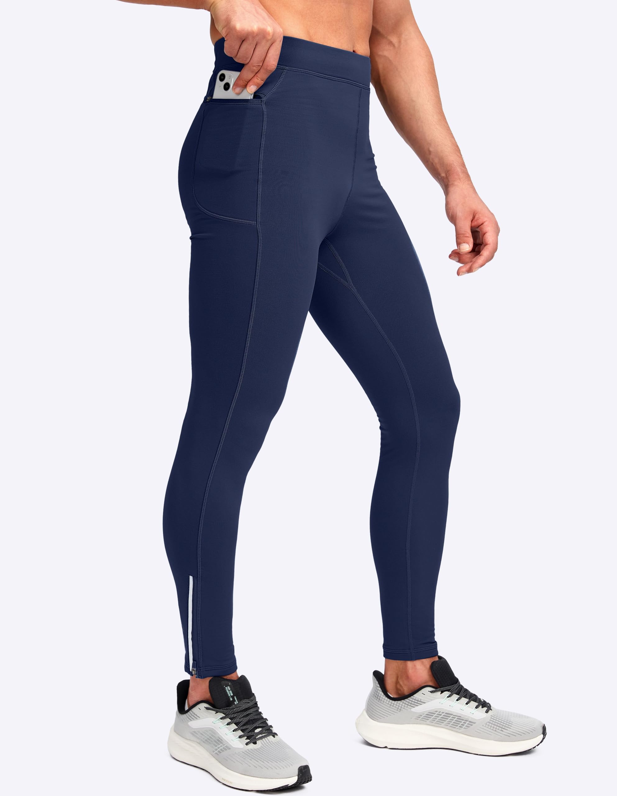Pudolla Thermo-Laufhose für Herren, mit 3 Reißverschlusstaschen, Workout-Kompressionsleggings für Herren, Wandern, Joggen