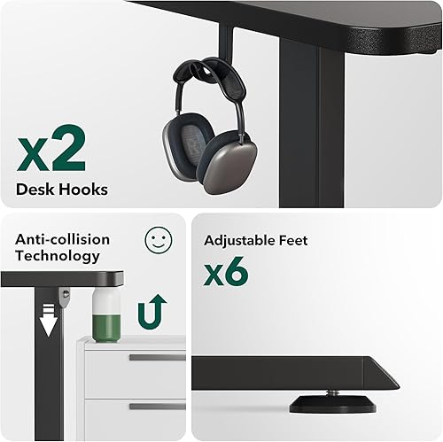 Miniatura 6 de FEZIBO - Escritorio en forma de L Bambú, Negro, Marrón (Rustic Brown), Blanco