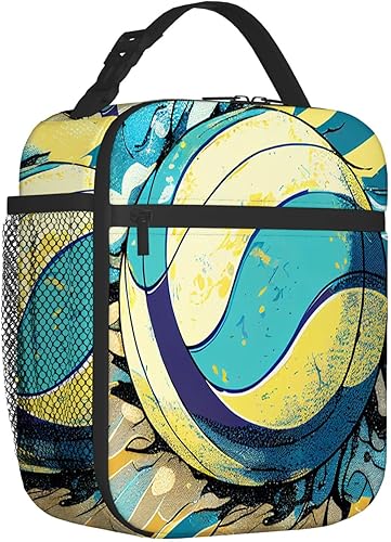 Miniatura 2 de Lonchera con estampado de pelota de voleibol en acuarela, reutilizable, bolsa de almuerzo para mujeres y hombres, trabajo, picnic, senderismo, 10 x