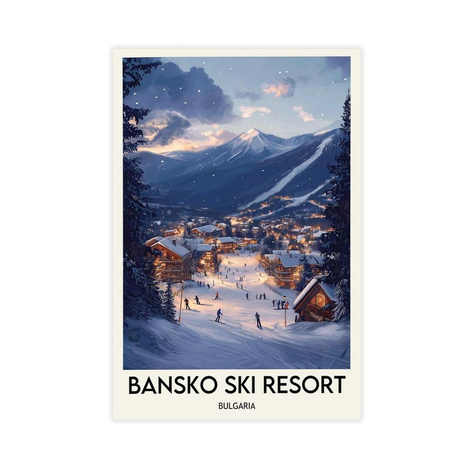 LXWNZE Bansko Ski Resort Poster, Bansko Art Canvas Poster Wall Art Decor Print Picture Paintings for Living Room Bedroom Decoration 16" L X 24" W